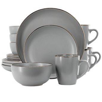 16 pc Gold Rimmed Dinnerware Set in Grey