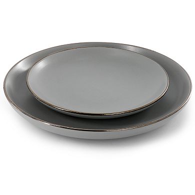 16 Piece Gold Rimmed Dinnerware Set in Grey