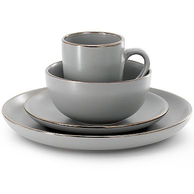 16 Piece Gold Rimmed Dinnerware Set in Grey