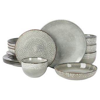 16 pc Stoneware Dinnerware Set in Grey with Reactive Glaze