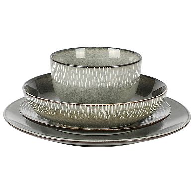 16 Piece Stoneware Dinnerware Set in Grey with Reactive Glaze