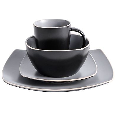 16 Piece Soft Square Stoneware Dinnerware Set in Grey Matte
