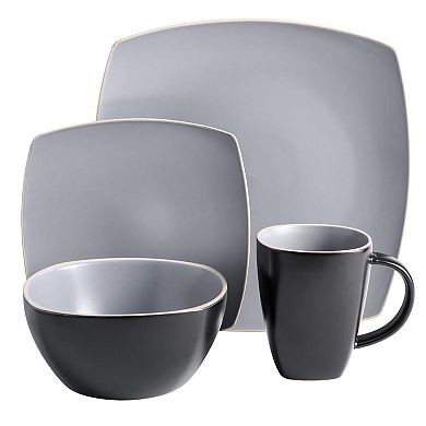 16 Piece Soft Square Stoneware Dinnerware Set in Grey Matte