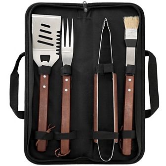 Barbecue Basics 5 pc Stainless Steel BBQ Tool Set with Wood Handles