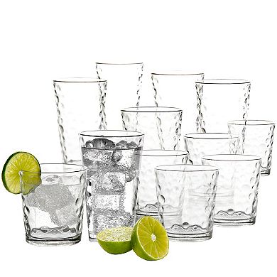 16 Piece Tumbler and Double Old Fashioned Glass Set in Bubble Pattern
