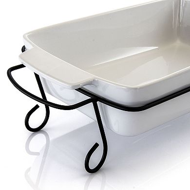 2 Piece Rectangle 15.5 Inch Stoneware Bakeware with Metal Rack