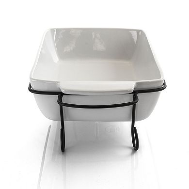 2 Piece Rectangle 15.5 Inch Stoneware Bakeware with Metal Rack