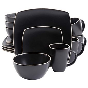 16 pc Soft Square Stoneware Dinnerware Set in Matte Black
