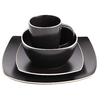 16 Piece Soft Square Stoneware Dinnerware Set in Matte Black