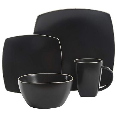 16 Piece Soft Square Stoneware Dinnerware Set in Matte Black