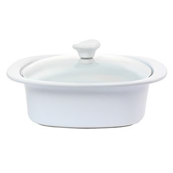 1.9-qt Stoneware Casserole in White with Glass Lid