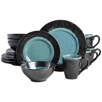 16 pc Stoneware Reactive Glaze Dinnerware Set in Aqua