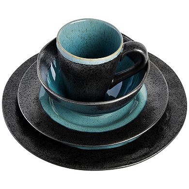16 Piece Stoneware Reactive Glaze Dinnerware Set in Aqua