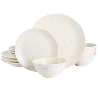 12 pc Stoneware Dinnerware Set in White Speckle