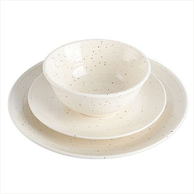 12 Piece Stoneware Dinnerware Set in White Speckle