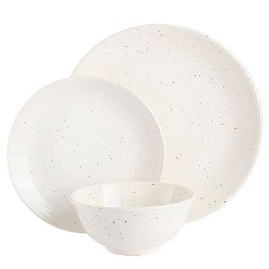 12 Piece Stoneware Dinnerware Set in White Speckle