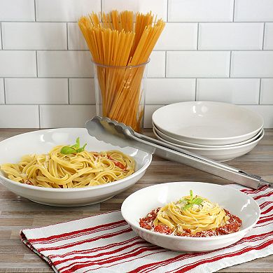 5 Piece Fine Ceramic Serving Bowl and Pasta Bowl Set in White