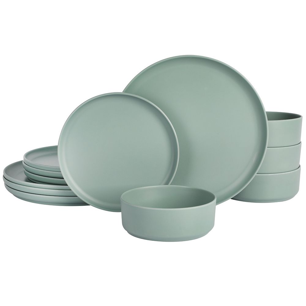 12 Piece Stackable Melamine Dinnerware Set in Sage