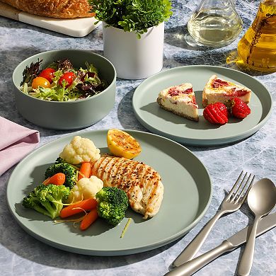 12 Piece Stackable Melamine Dinnerware Set in Sage