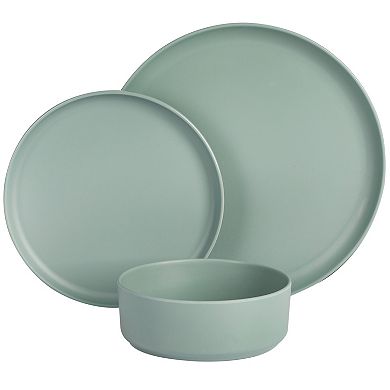 12 Piece Stackable Melamine Dinnerware Set in Sage
