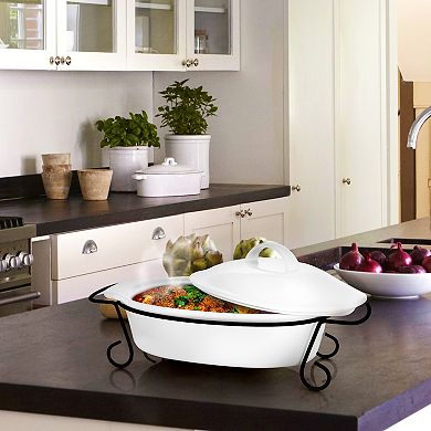 2 Piece Oval Stoneware Bakeware with Lid and Metal Rack