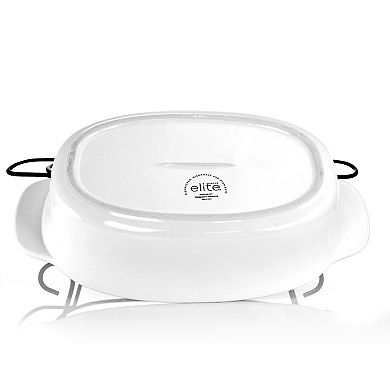 2 Piece Oval Stoneware Bakeware with Lid and Metal Rack