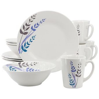 12 pc Round Fine Ceramic Decorated Dinnerware Set in White