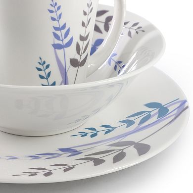 12 Piece Round Fine Ceramic Decorated Dinnerware Set in White