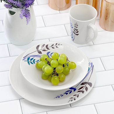 12 Piece Round Fine Ceramic Decorated Dinnerware Set in White