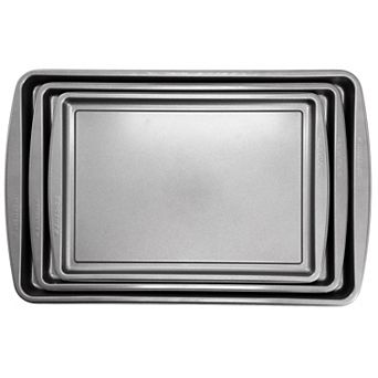 Nonstick Steel Jelly Roll 3 pc Baking Sheet Set in Gray