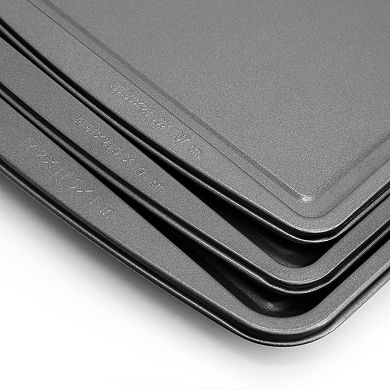 Nonstick Steel Jelly Roll 3 Piece Baking Sheet Set in Gray