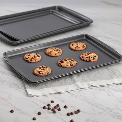 Nonstick Steel Jelly Roll 3 Piece Baking Sheet Set in Gray