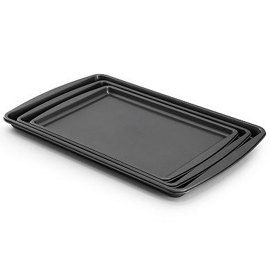 Nonstick Steel Jelly Roll 3 Piece Baking Sheet Set in Gray