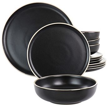 12 pc Round Stoneware Dinnerware Set in Black