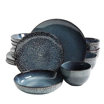 16 pc Double Bowl Dinnerware Set, Cobalt
