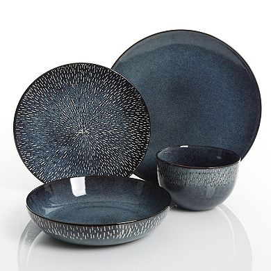 16-Piece Double Bowl Dinnerware Set, Cobalt