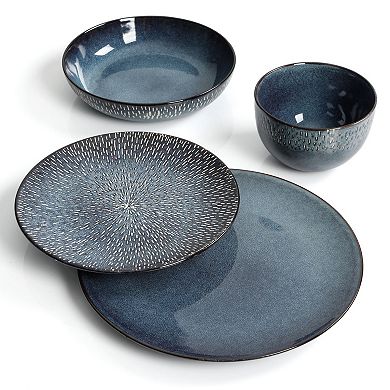 16-Piece Double Bowl Dinnerware Set, Cobalt