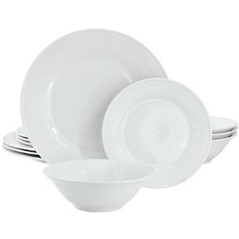 12 pc Round Ceramic Dinnerware Set in White