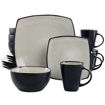 16 pc Square Stoneware Dinnerware Set in Sand