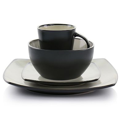 16 Piece Square Stoneware Dinnerware Set in Sand