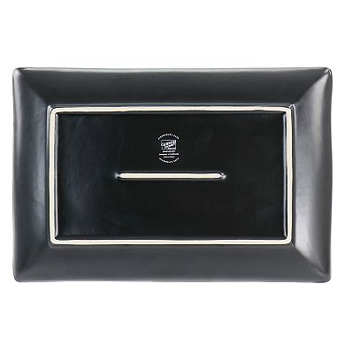 2 Piece 12 Inch Rectangle Stoneware Platter Set in Grey