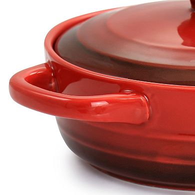 6 Piece 10 Ounce Stoneware Mini Casserole Set in Red with Lid