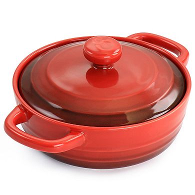 6 Piece 10 Ounce Stoneware Mini Casserole Set in Red with Lid