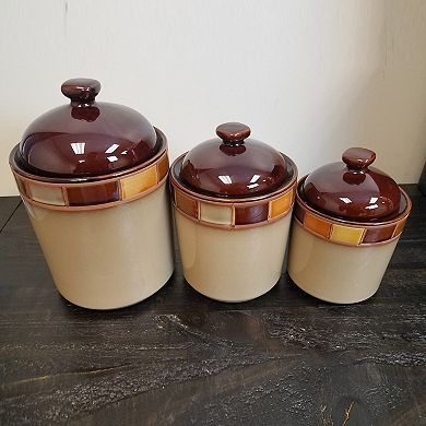 3 Piece Stoneware Storage Canister Container Jar Set