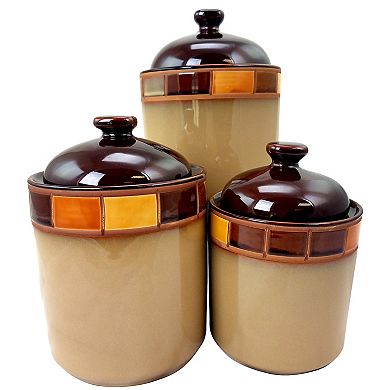 3 Piece Stoneware Storage Canister Container Jar Set