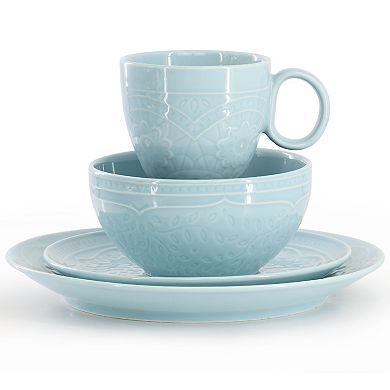 16 Piece Round Stoneware Dinnerware Set in Aqua