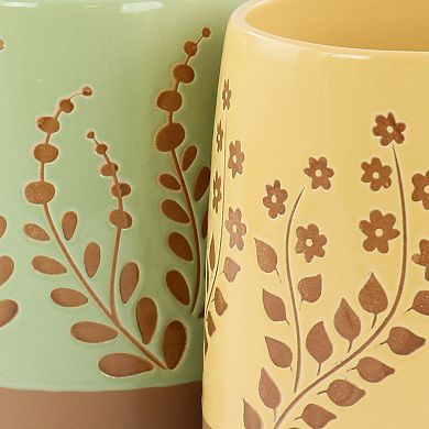 4 Piece 18 Ounce Round Stoneware Mug Set in Assorted Designs and Colors