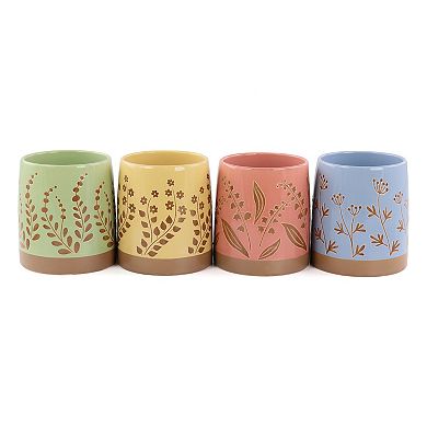 4 Piece 18 Ounce Round Stoneware Mug Set in Assorted Designs and Colors
