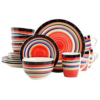 16 pc Round Stoneware Dinnerware Set in Red