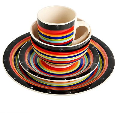 16 Piece Round Stoneware Dinnerware Set in Red